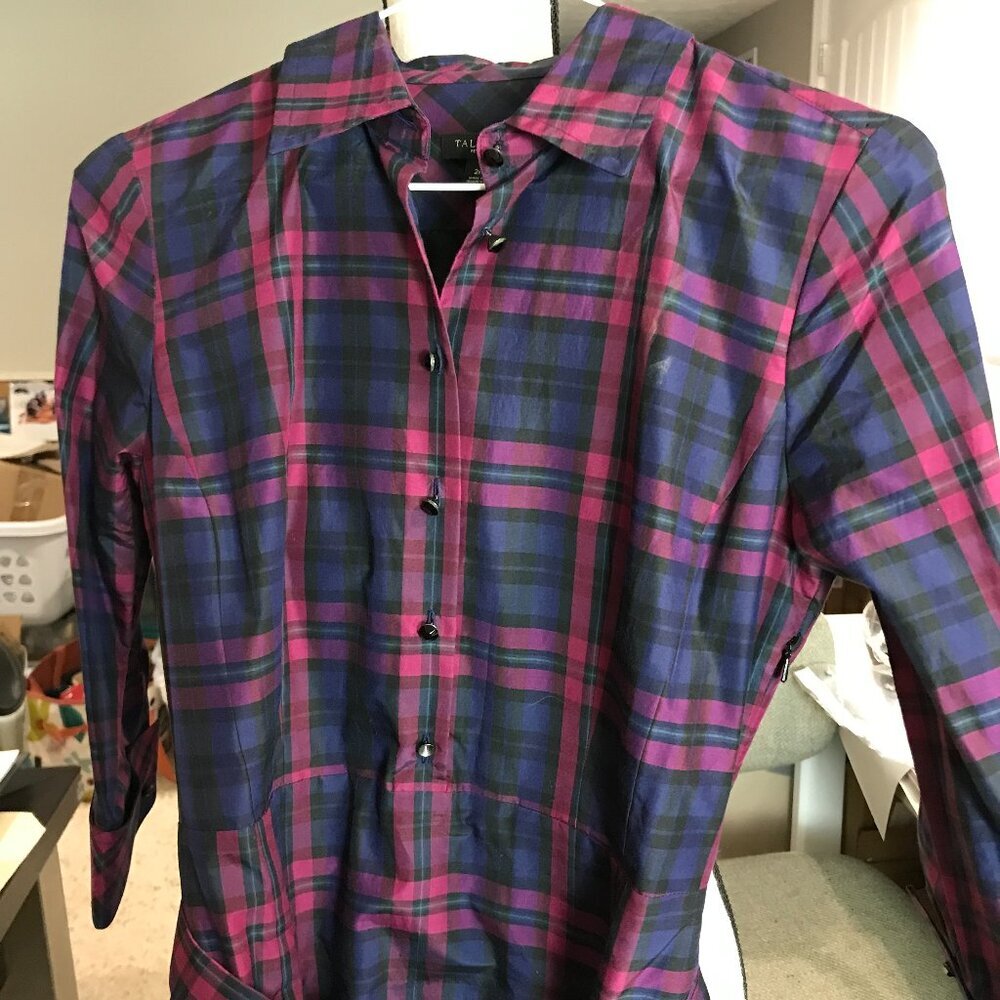 Women's Talbots Plaid shirt dress. 3/4 sleeve, Size 2P